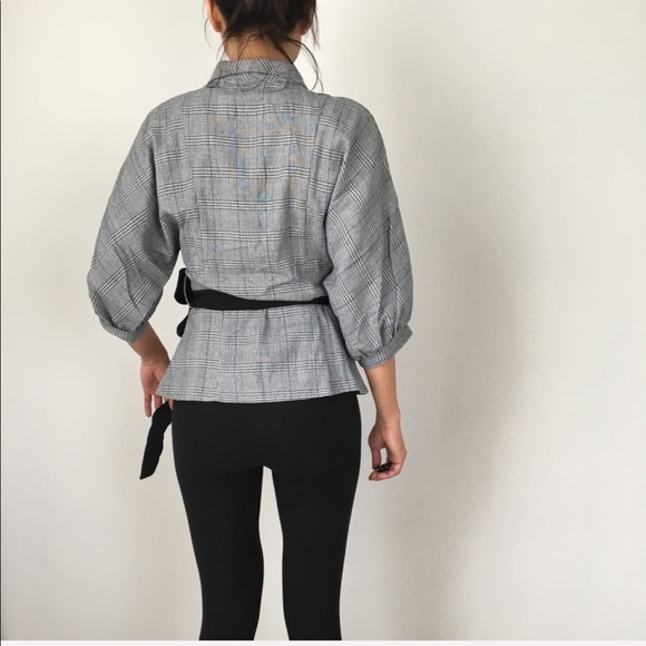PLAID BELTED TRF BLAZER TOP - Picture 4 of 8